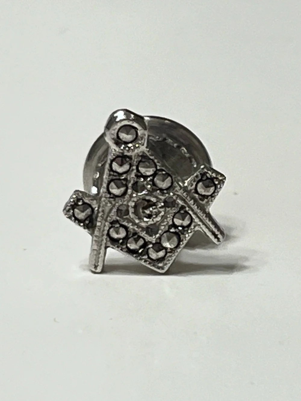 ARTEL Sterling Silver Masonic Lapel Pin/ Tie-Tac with Marcasite Crystal Accents